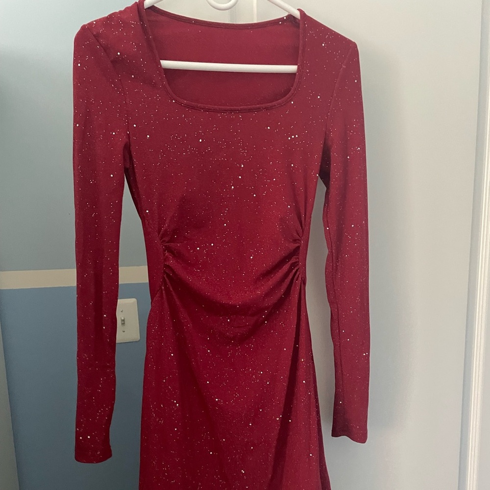 SHEIN Red Long Sleeve Square Neck Sheath Dress